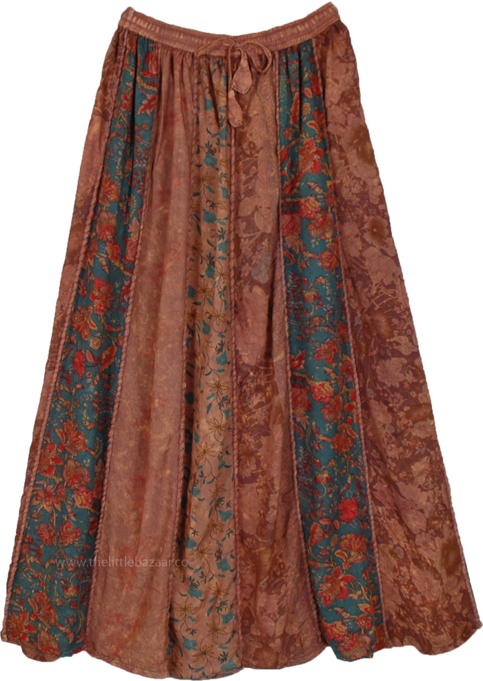 Dusky Sandalwood Long Panel Patchwork Long Skirt