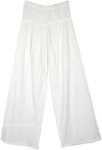 Milk White Cover Up Pants with Smocked Elastic Waist