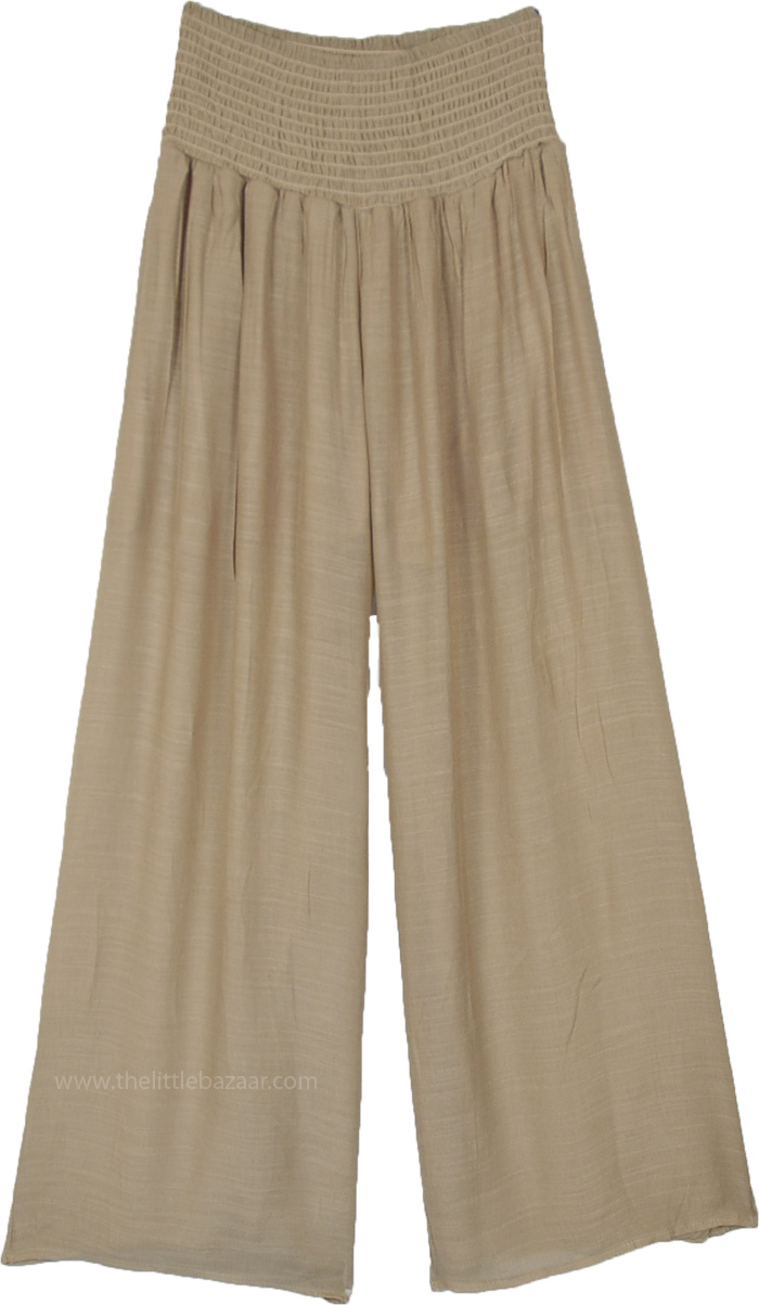 Ivory Beige Flowy Wide Leg Pants