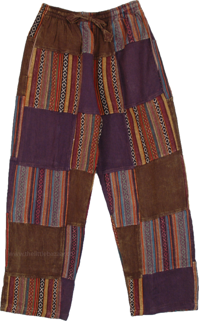 Boho Tribal Pants Purple with Patchwork, Tulip Passion Patchwork Hippie Adventure Pants