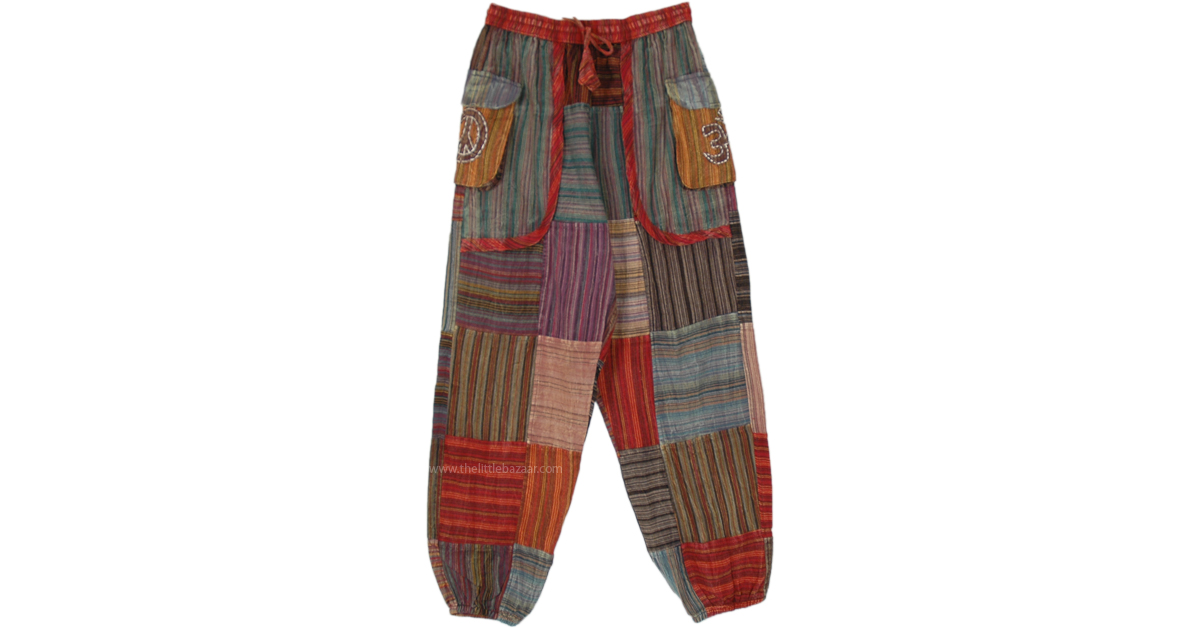 Striped Patchwork Hippie Pants with Om and Peace Pockets ...