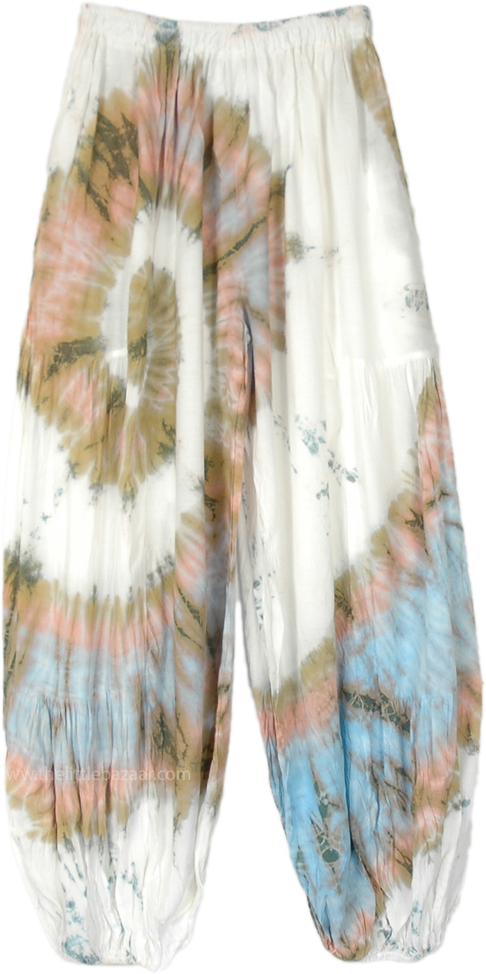 Vinyl Ivory Tie Dye Swirl Pattern Harem Trousers