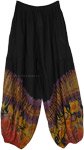 Black Rayon Hippie Summer Pants with Red Yellow Tie Dye Pattern [9723]