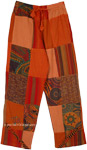 Burnt Orange Hippie Lounge Patchwork Cotton Pants
