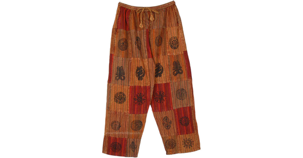 Sunrise Orange Patchwork Wide Hippie Pants | Orange | XL-Plus, Split ...
