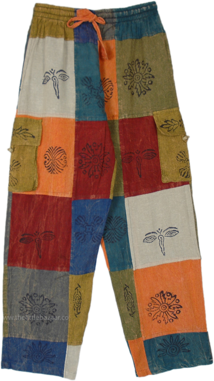 Sadhuram Patchwork Pants with Hippie Stamps