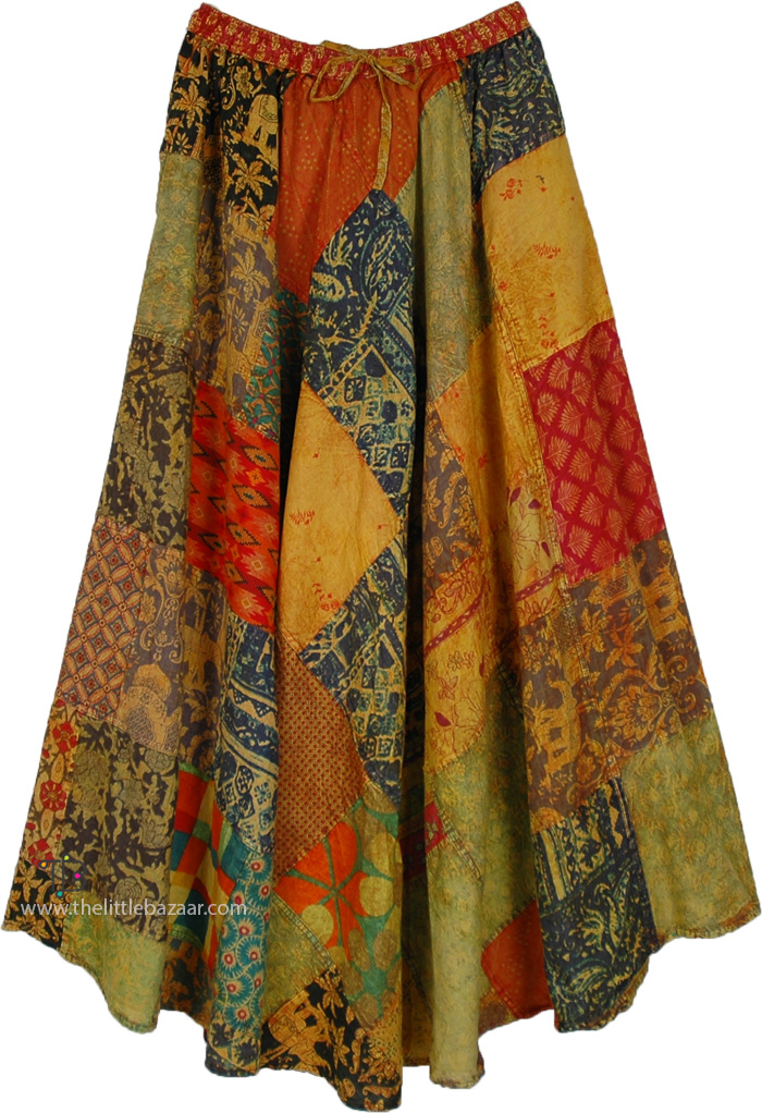 Down To Earth Boho Patchwork Cotton Maxi Skirt
