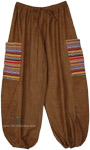 Unisex Harem Pants in Brown with Elastic Drawstring Waist [9776]