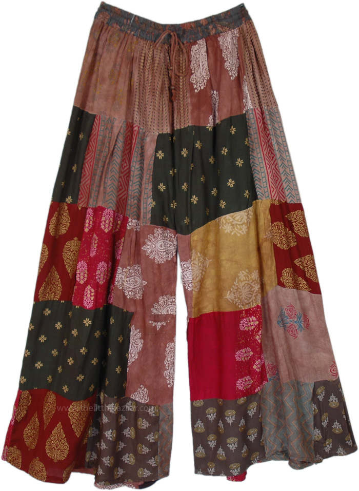 Some Brown Patchwork Bohemian Trousers, Ceramic Brown Handmade Patchwork Boho Pants