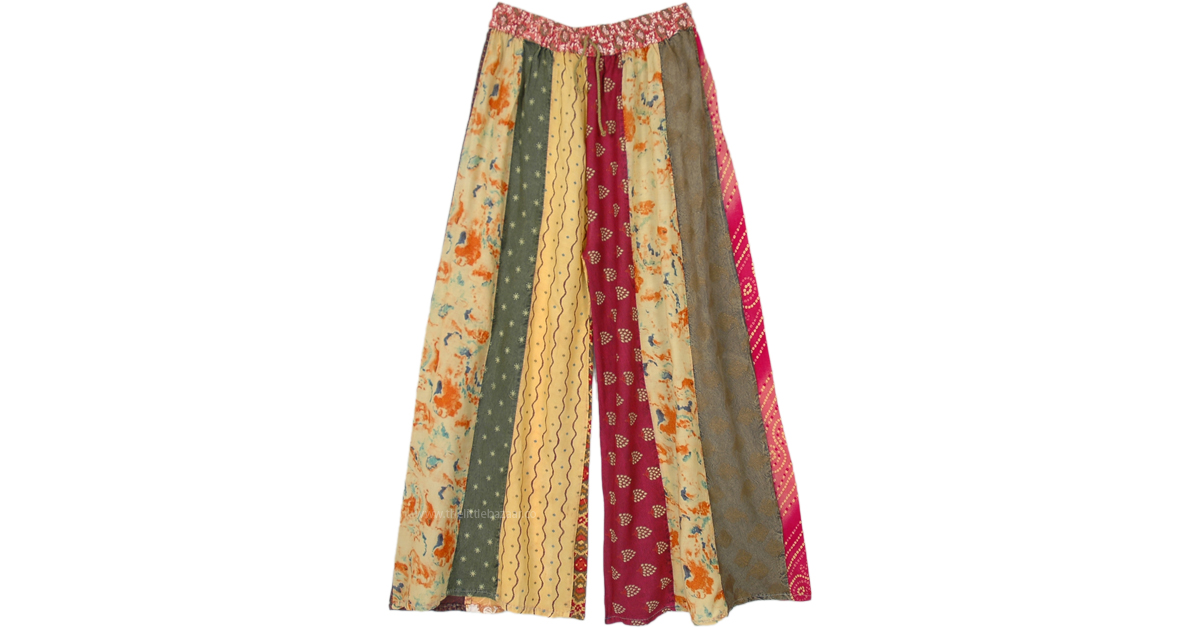 Sunrise Bliss Patchwork Chic Wide Leg Pants Multicoloured Split