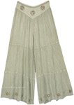 Comfy Green Wide Pants with Embroidery [9803]