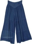 Comfy Blue Wide Pants with Embroidery [9804]