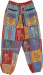 Mushroom Bohemian Harem Pants with Striped Patchwork [9852]