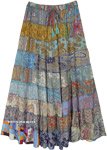 Tiered Patchwork Skirt with Elastic Waist and Tassel  [9879]