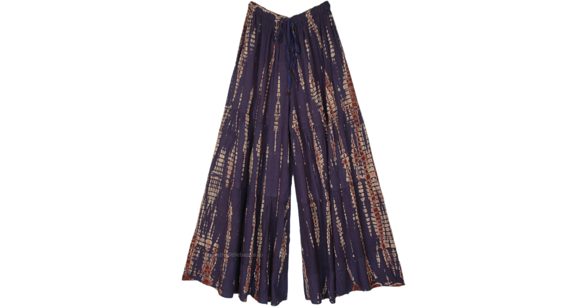 Hipster Navy Blue TieDye Split Skirt Pants Blue SplitSkirtsPants