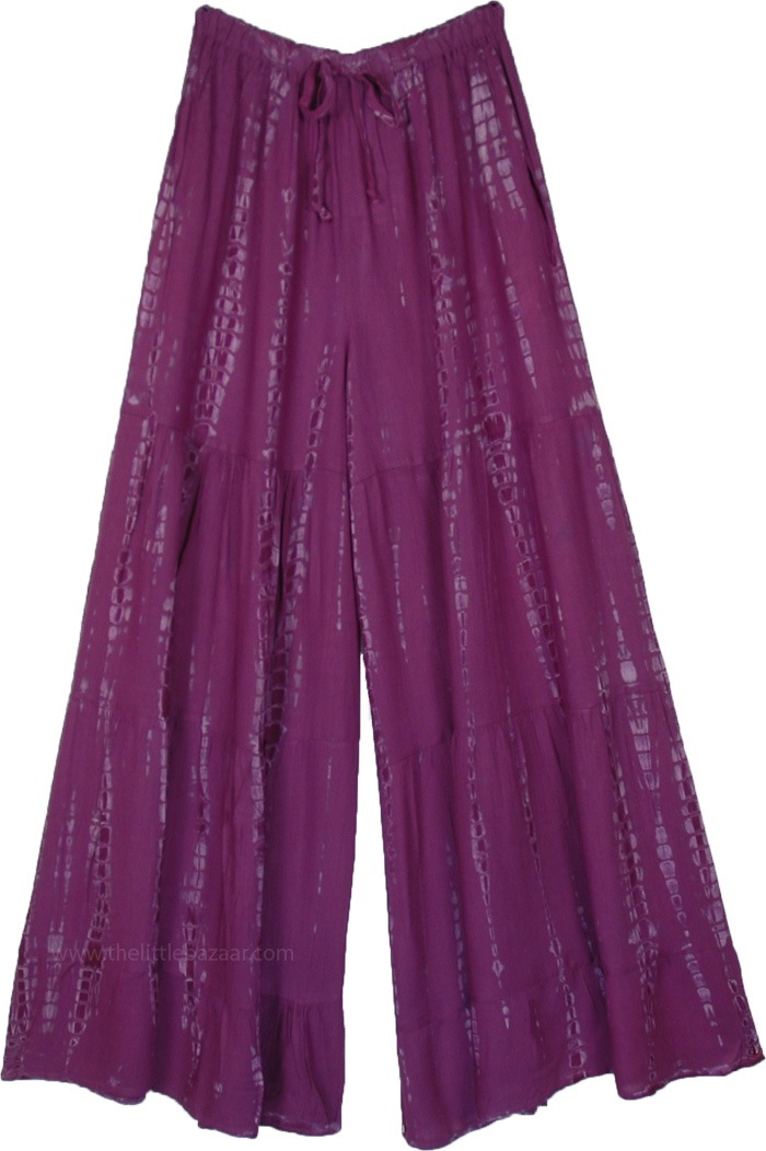 Purple Hippie Tiedye Pants , Mystic Purple Tie Dye Flowy Pants