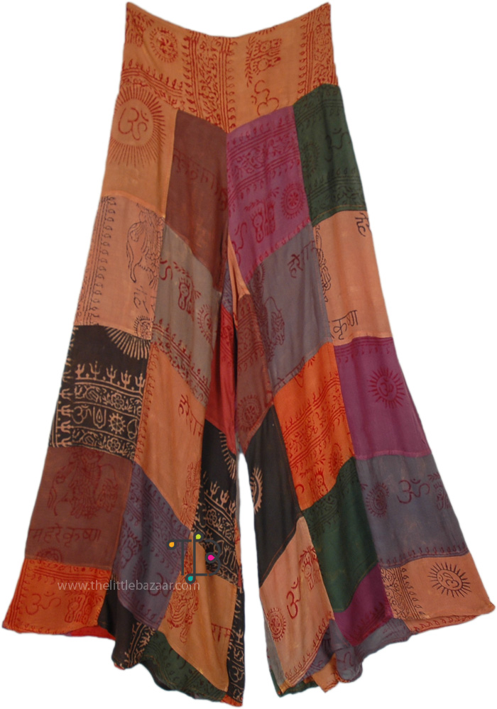 Sunlight Spiritual Patchwork Flowy Wide Leg Pants | Orange | Split ...