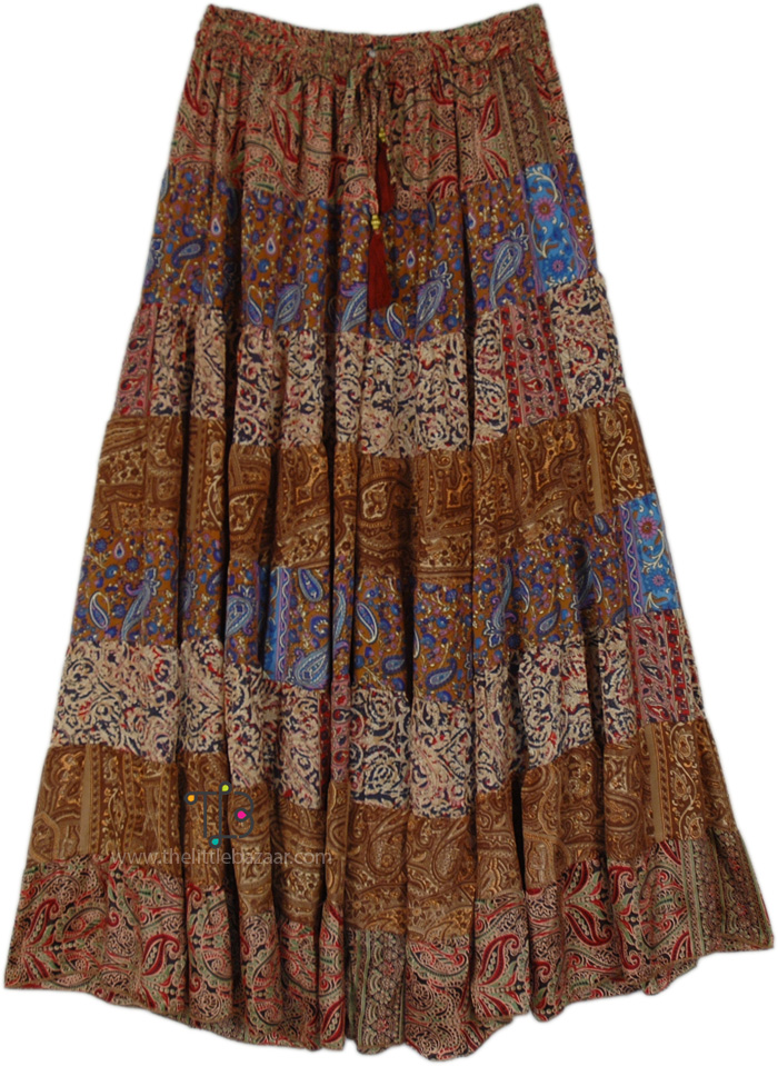 Brown Siesta Multi Panel Maxi Long Skirt | Brown | Patchwork, Maxi ...