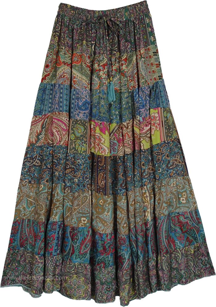 Emerald Mosaic Multi Panel Maxi Long Skirt