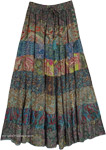 Green Patchwork Dreams Tiered Skirt with Elastic Waist and Tassel  [9964]