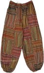 Multicolor Warm Toned Cotton Striped Patchwork Pants [9976]