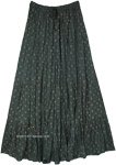 Bejeweled Green Printed Long Skirt in Cotton