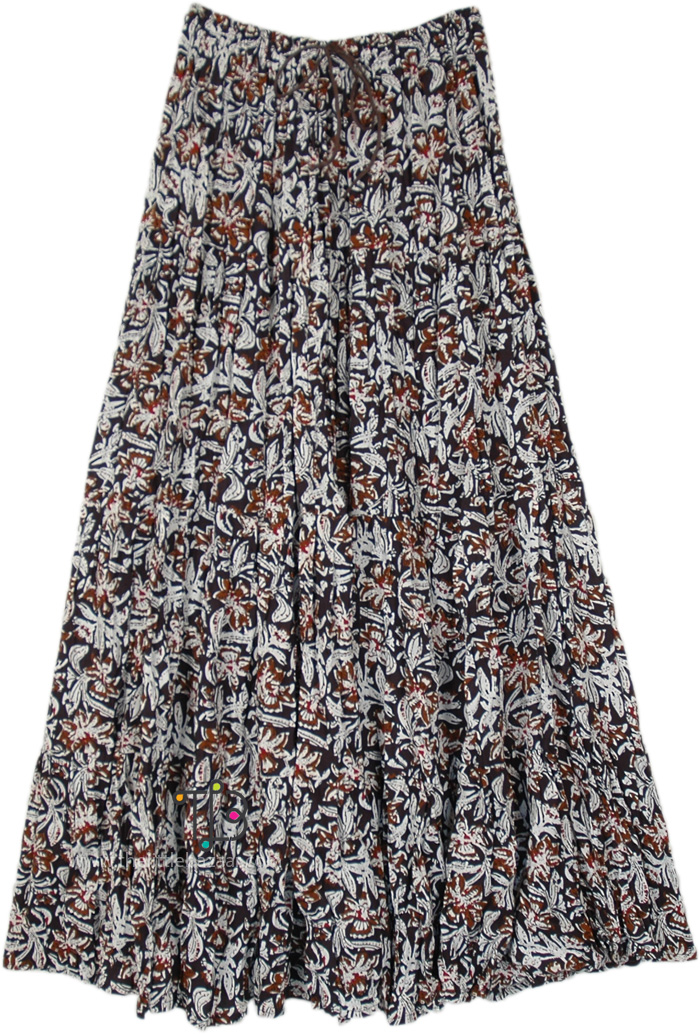 Brown Petals Cotton Boho Long Skirt