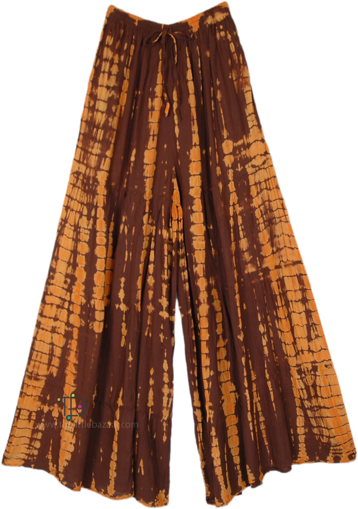 Chocolate Orange Tie Dye Flowy Pants | Brown | Split-Skirts-Pants ...