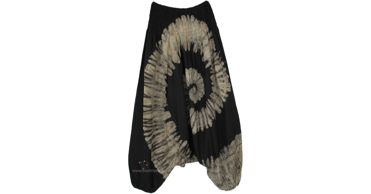 Ebony and Ivory Tie Dye Swirl Aladdin Pants | Black | Split-Skirts ...