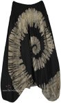 Black and Cream Rayon Hippie Aladdin Pants with Tie Dye Pattern [9992]