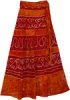 Batik Wrap Long Skirt Burgundy Tangerine