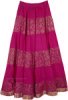 Royal Magenta Crinkle Cotton Long Skirt with Golden Print