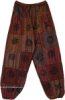 Extra Long Seaweed Striped Bohemian Cotton Pants in Shaded Green