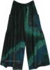Extra Long Seaweed Striped Bohemian Cotton Pants in Shaded Green