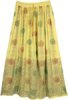 Floral Block Print Long Skirt in Lime Yellow