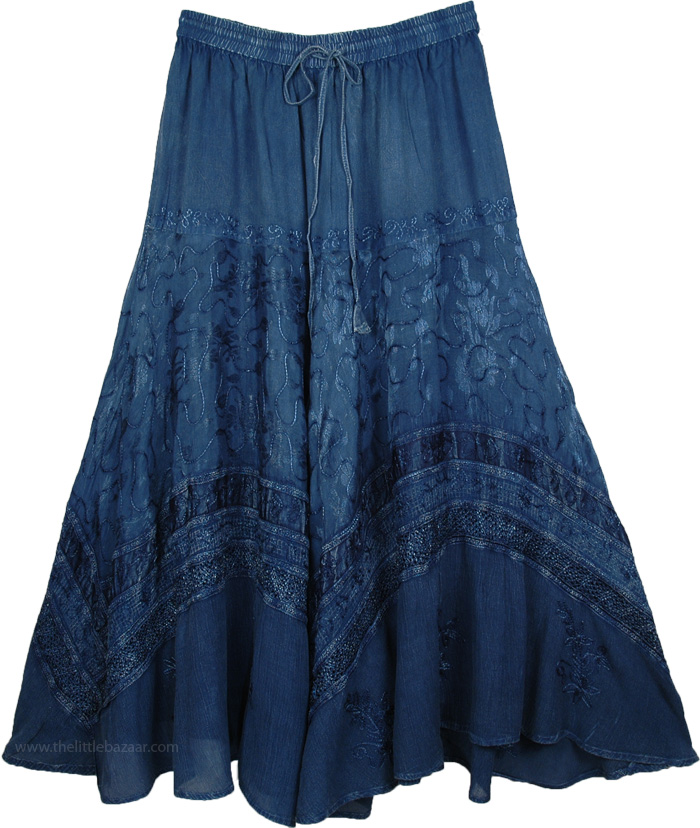 Rayon Embroidered Gypsy Skirt with Drawstrings