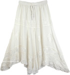Dove White Crochet and Embroidery Yoga Waist Skirt