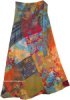 Plus Size Long Hippie Wrap Skirt in Blue Patchwork