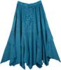 Handkerchief Hem Embroidered Teal Skirt