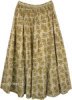 Olive Motif Pleated Long Cotton Skirt with Tassels