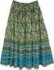 Rafflesia Floral Boho Maxi Skirt in Olive Green and Blue