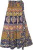 Navy Blue Wrap Skirt with Colorful Peacock Designs