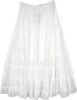 Glacier White Circular Long Cotton Skirt with Tiers