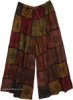 Short Petite Seaweed Striped Bohemian Cotton Pants in Shaded Green