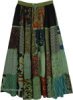 Green Harmony Artisanal Rayon Patchwork Maxi Skirt