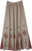 Greige Floral Patch Folk Boho Maxi Skirt