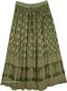 Leaf Green Botanical Long Skirt with Intricate Tree Design