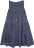 Steel Blue Tiered Long Skirt with Wide Crochet Waist