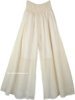 Wide Leg Full Length Summer Cotton Pants in Cool Ivory