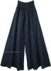 Dusky Blue Wide Leg Cotton Palazzo Pants with Shirred Waist